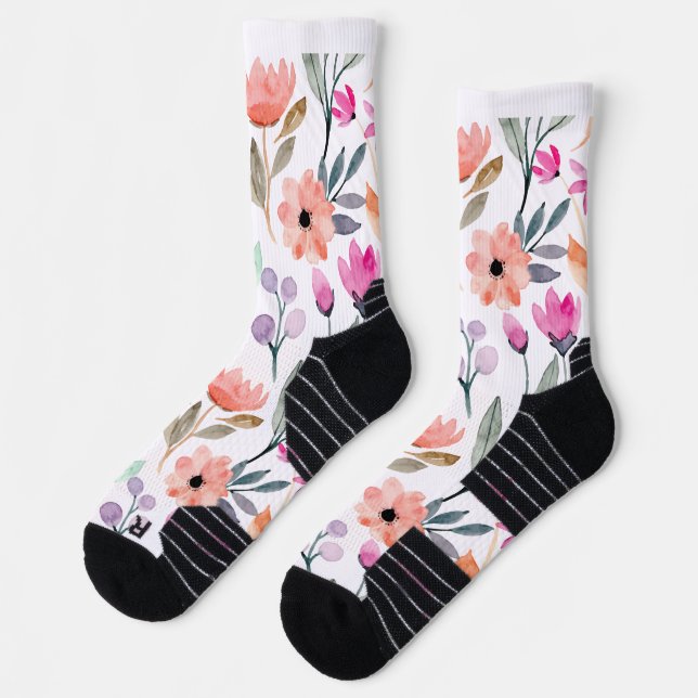 Soft Bloom Watercolor Flower Pattern Pastel  Socks (Left)