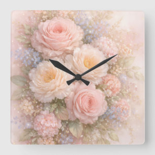 Soft Blossom Dreams Square Wall Clock