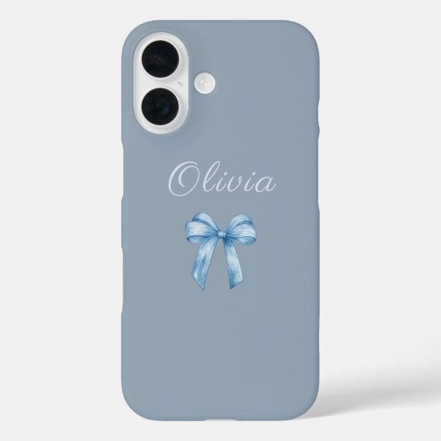Soft Blue Aesthetic Bow with Custom Name Case-Mate iPhone Case (Back)