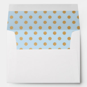 Soft blue and faux gold foil dots 5x7 envelope
