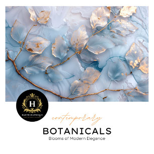 Soft Blue and Gold Botanical Decoupage Tissue Paper