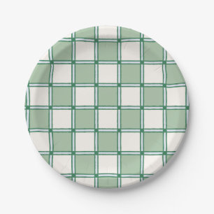 Soft Blue and Green Preppy Checkers Paper Plate