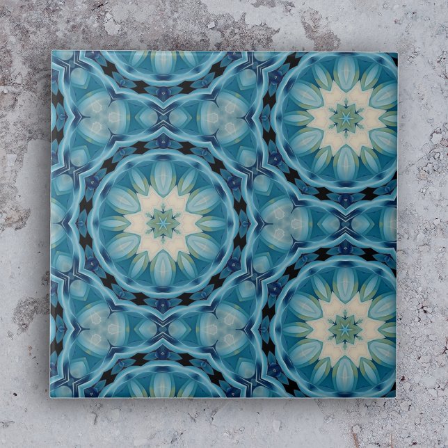 Soft Blue and Indigo Geometric Shapes Floral Motif Tile (Creator Uploaded)