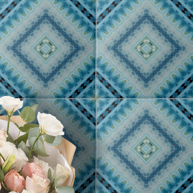 Soft Blue and Indigo Kaleidoscope Geometric Shapes Tile (Creator Uploaded)