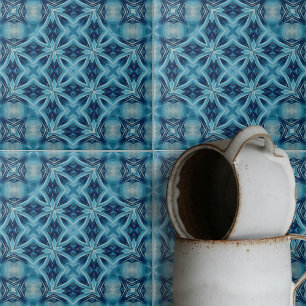 Soft Blue and Indigo Symmetrical Geometric Pattern Tile