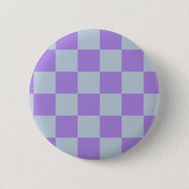 Soft Blue and Lavender Chequered 2 Inch Round Button (Front)
