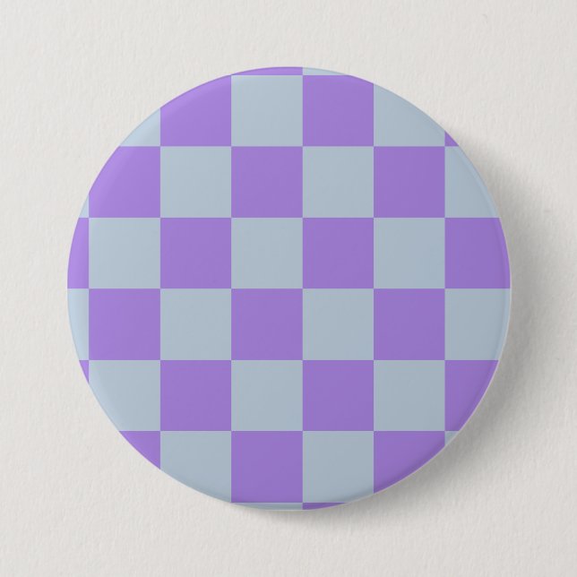 Soft Blue and Lavender Chequered 3 Inch Round Button (Front)