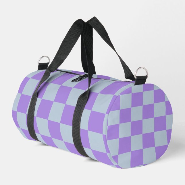 Soft Blue and Lavender Chequered Duffle Bag (Left Corner)