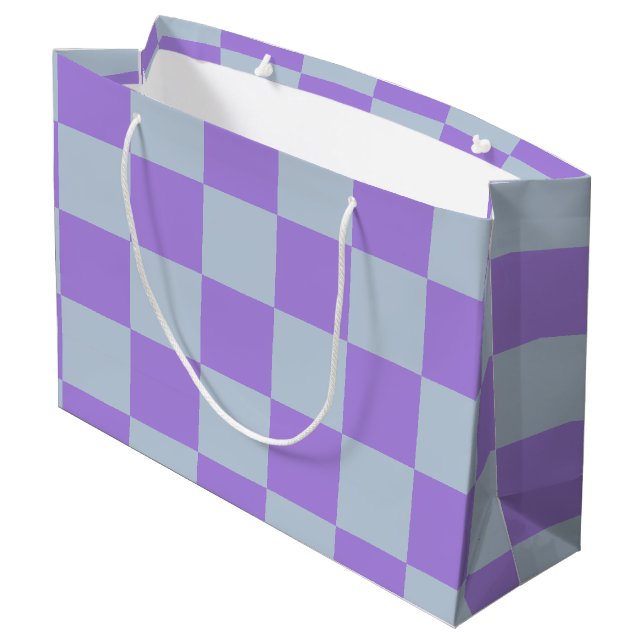 Soft Blue and Lavender Chequered Large Gift Bag (Back Angled)