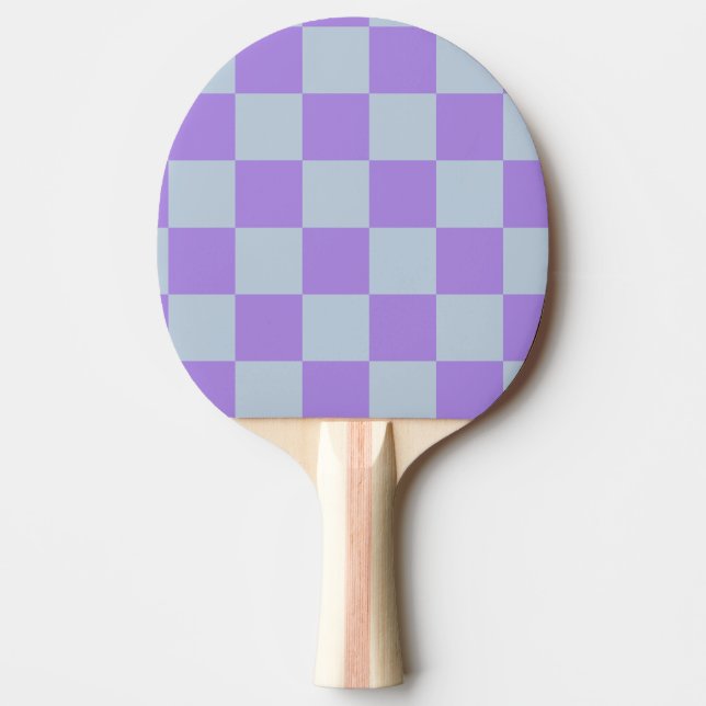 Soft Blue and Lavender Chequered Ping Pong Paddle (Front)