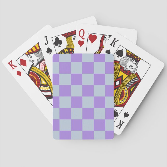 Soft Blue and Lavender Chequered Playing Cards (Back)