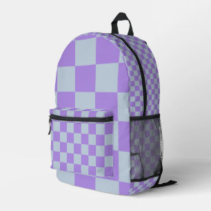 Soft Blue and Lavender Chequered Printed Backpack
