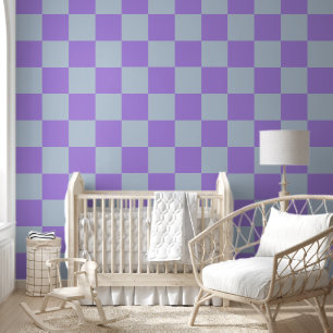 Soft Blue and Lavender Chequered Wallpaper