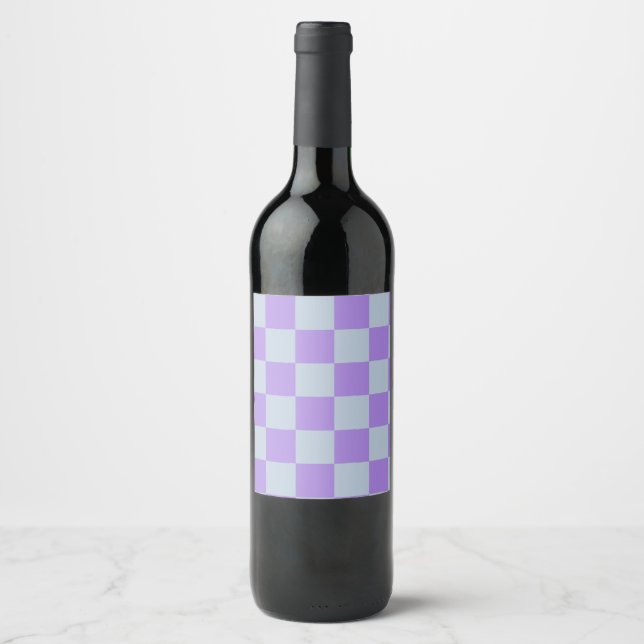 Soft Blue and Lavender Chequered Wine Label (Front)