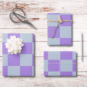 Soft Blue and Lavender Chequered Wrapping Paper Sheet