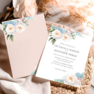 Soft Blue and Pink Flowers classic Botanical Invitation