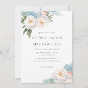 Soft Blue and Pink Flowers classic Botanical PHOTO Invitation