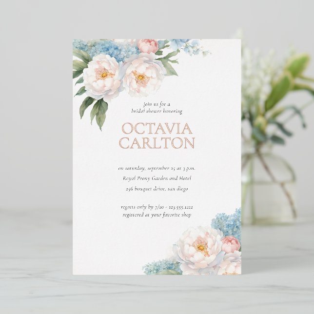 Soft Blue and Pink Flowers classic Bridal Shower (Standing Front)