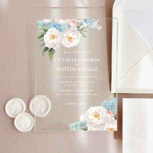 Soft Blue and Pink Flowers Spring Botanical Acrylic Invitations