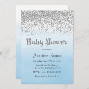 Soft Blue and Silver Baby Shower Invitation