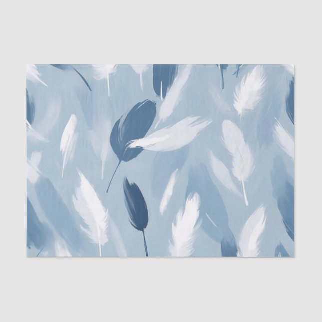 Soft Blue and White Feathers  Abstract  Tissue Paper (Front)