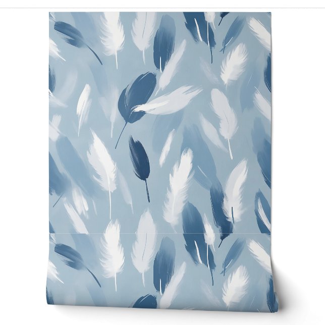 Soft Blue and White Feathers  Abstract  Wallpaper (Unrolling)