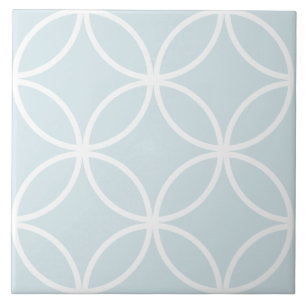 Soft  blue and white repeat circle leaf pattern tile