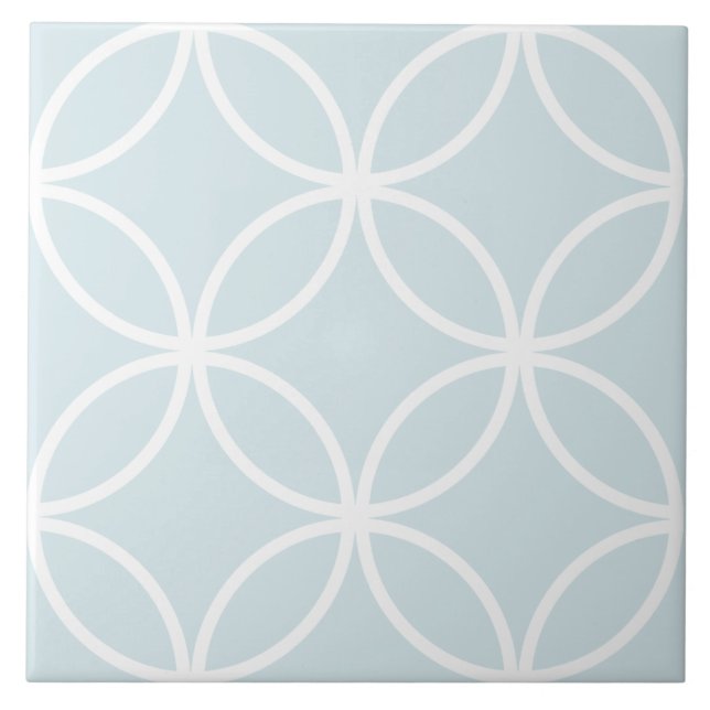Soft  blue and white repeat circle leaf pattern tile (Front)