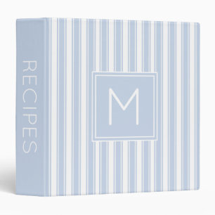 Soft Blue and White Ticking Stripe Monogram Binder