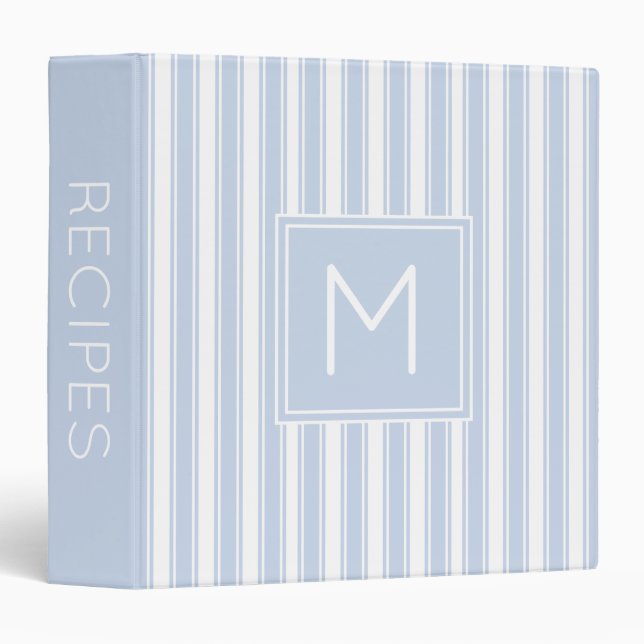 Soft Blue and White Ticking Stripe Monogram Binder (Front/Spine)