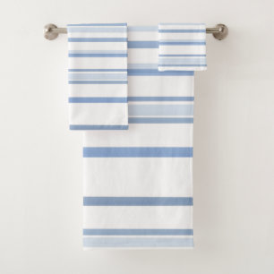 Soft Blue and White Watercolor Stripes Bath Towel Set
