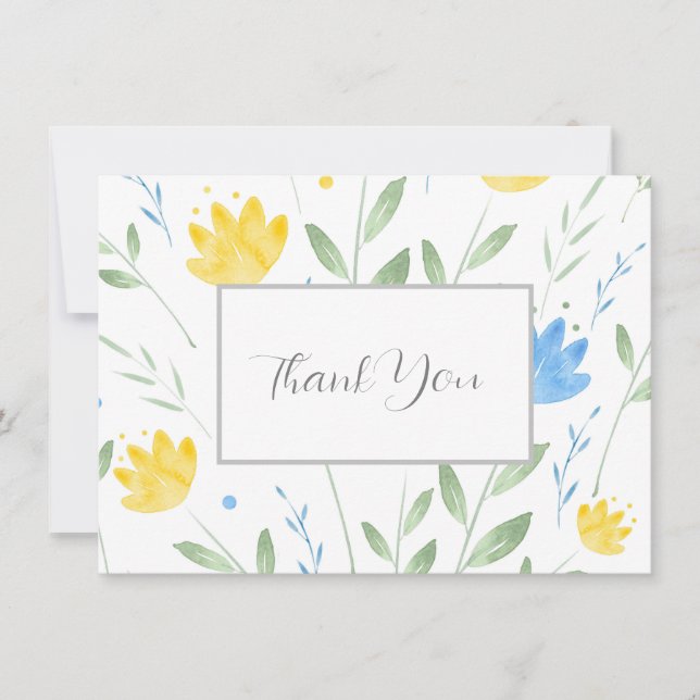 Soft Blue and Yellow Watercolor Motif Thank You Card (Front)
