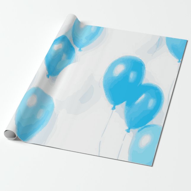 Soft Blue Balloon Pattern for Birthday Party Wrapping Paper (Unrolled)