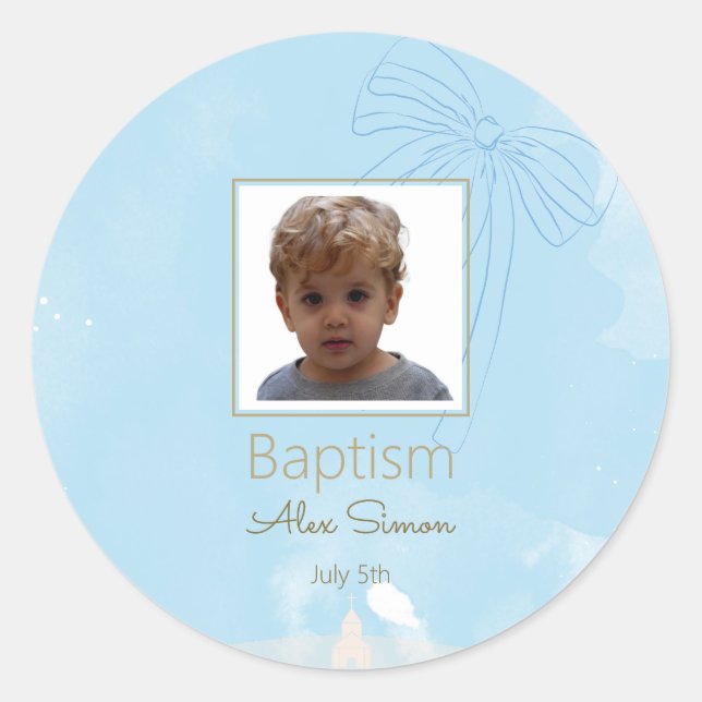 Soft Blue Baptism Sticker with Gold Accents (Front)