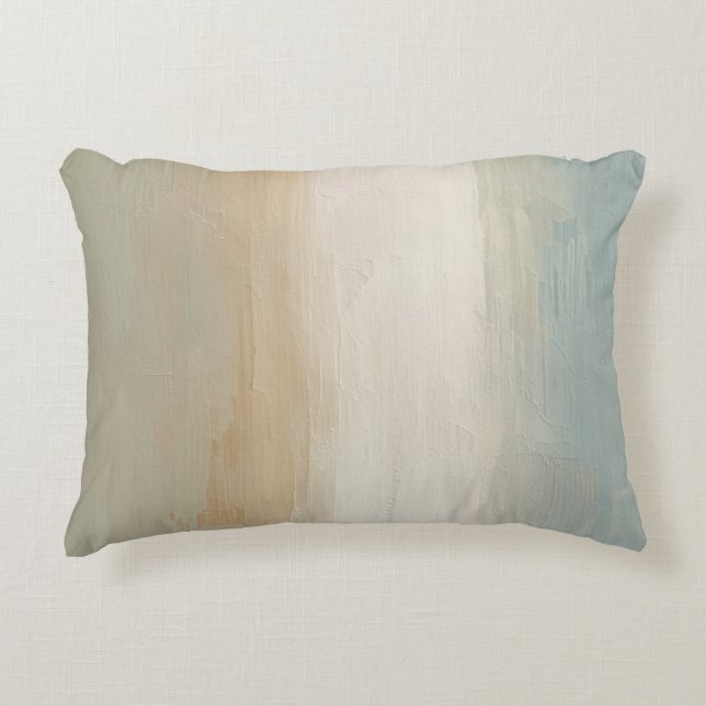 Soft Blue Beige Olive Grey Rustic Abstract Print Accent Pillow (Front)
