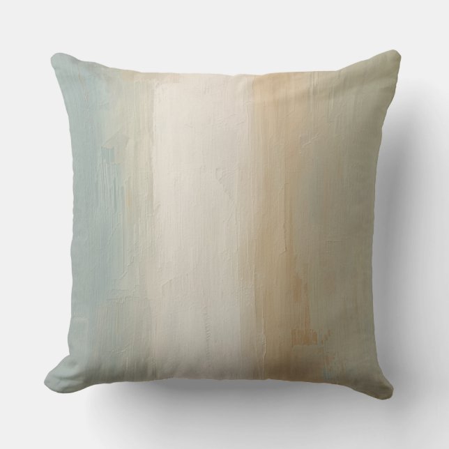 Soft Blue Beige Olive Grey Rustic Abstract Print Throw Pillow (Front)