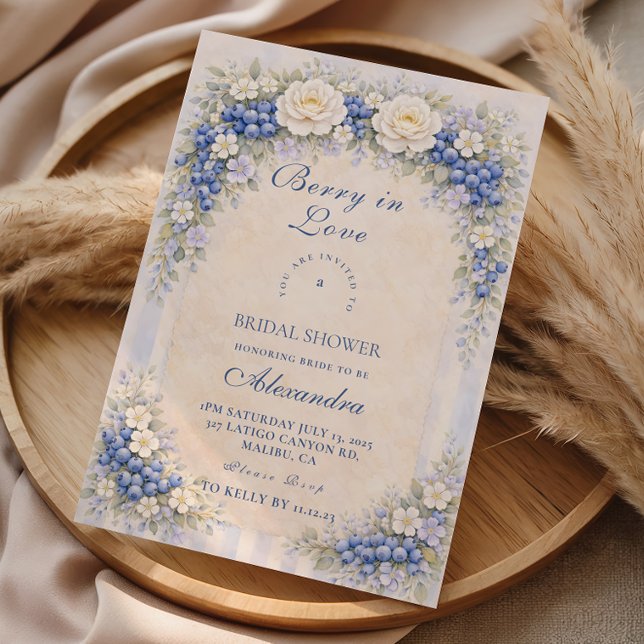 Soft Blue Berry Romance Bridal Shower Invitation (Creator Uploaded)