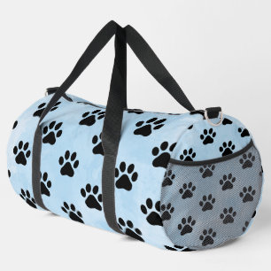 Soft Blue Black Paw Print Monogram Personalize Duffle Bag