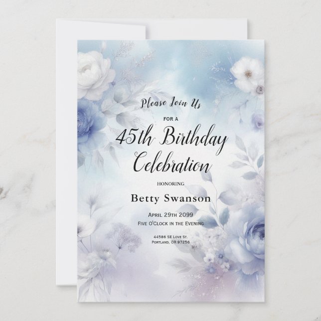 Soft Blue Blossoms and Lavender Mist Invitation (Front)