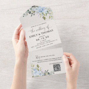 Soft Blue Botanical All in One Wedding Invite