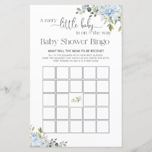 Soft Blue Botanical Baby Shower Game Bingo