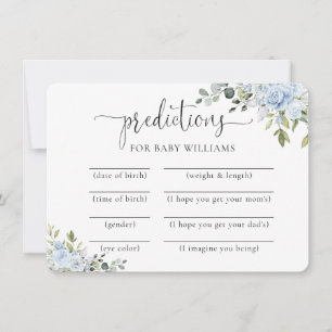 Soft Blue Botanical Baby Shower Predictions Card