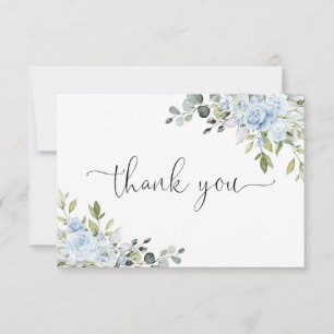 Soft Blue Botanical Bridal Shower Flat Thank You  Card