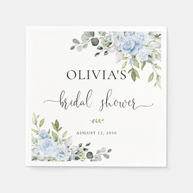Soft Blue Botanical Bridal Shower Napkin (Front)