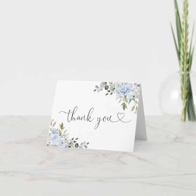 Soft Blue Botanical Thank You Card (Front)