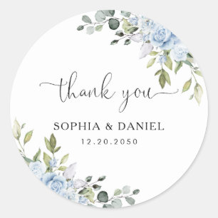 Soft Blue Botanical Wedding Classic Round Sticker