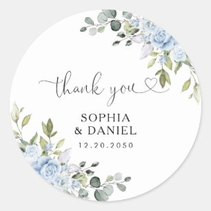 Soft Blue Botanical Wedding Classic Round Sticker