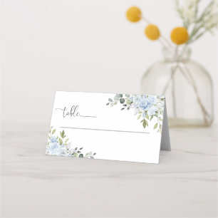 Soft Blue Botanical Wedding Folded Place Card
