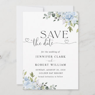 Soft Blue Botanical Wedding Save The Date