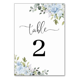 Soft Blue Botanical Wedding Table Numbers